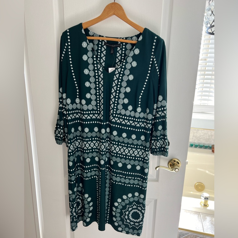 White House Black Market Dark Forest Green Dress NWT